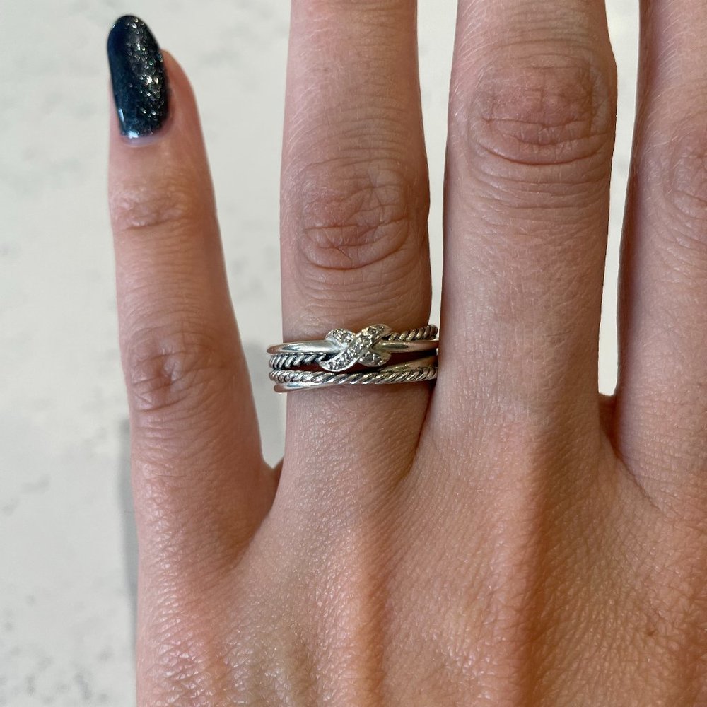 David Yurman X Crossover Band Ring in Sterling Silver with Diamonds, Size 7
